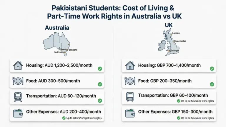 Cost of Living & Part-Time Work Rights for Pakistani Students in Australia & UK - StudyIn-AUS Guide