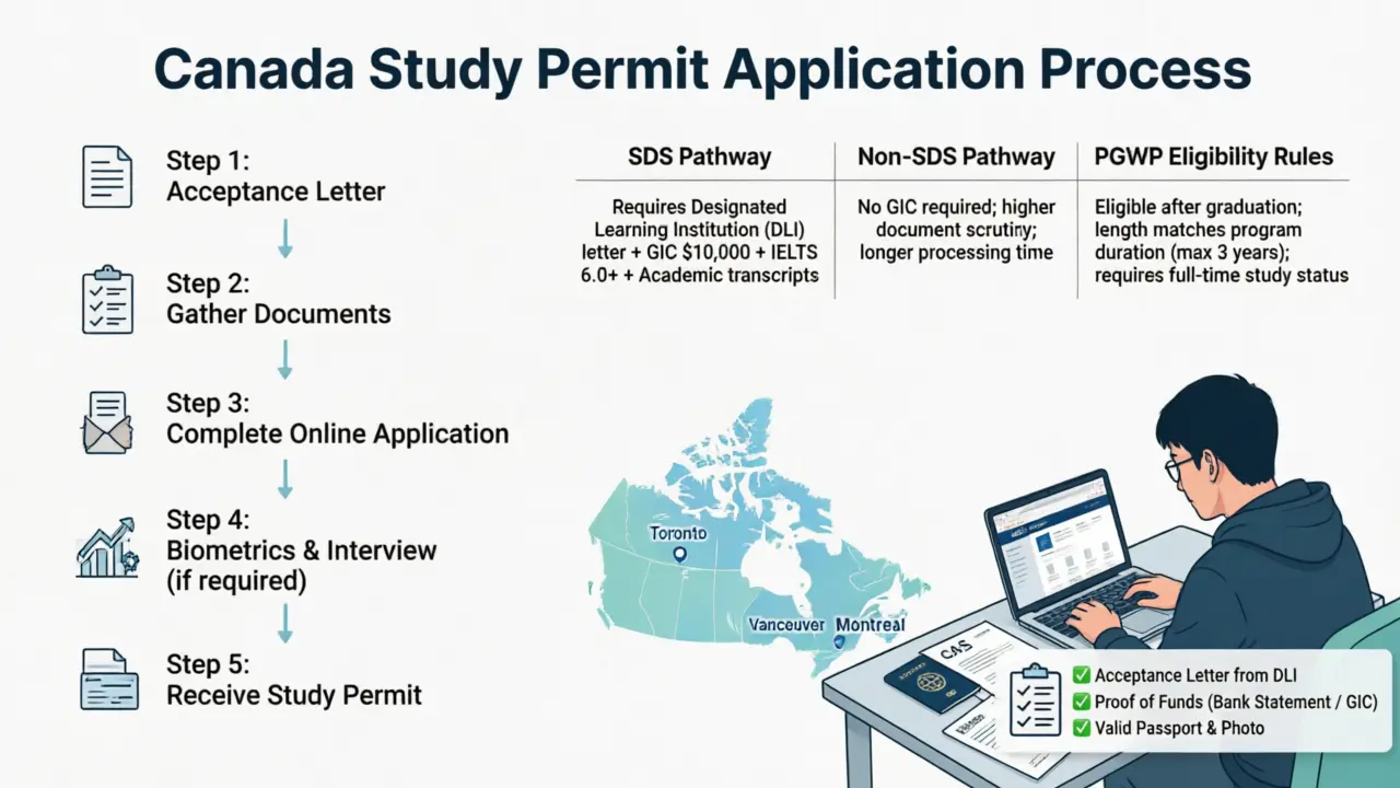 Canada Study Permit Checklist 2026: Financial Proof, SDS vs Non-SDS & PGWP Rules - StudyIn-AUS Guide